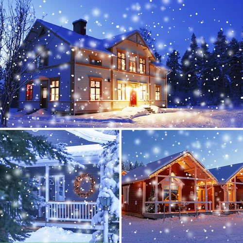 Vista 6 de Proyector de luz de nieve de Navidad, luces de proyector de vacaciones con control remoto, luces giratorias de caída de nieve, iluminación