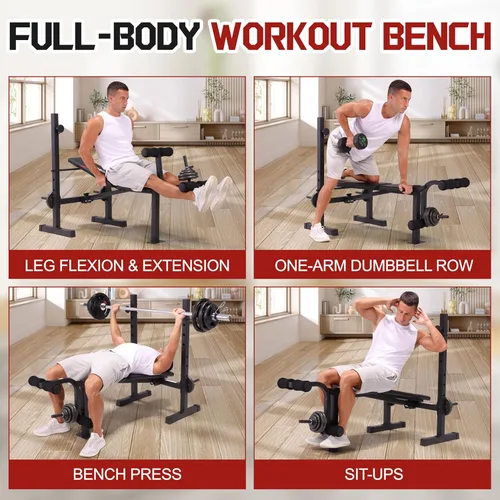 Vista 4 de OPPSDECOR Multi-Function Weight Bench Set with Squat Rack Leg Extension & Leg Curl Adjustable Workout Bench for Full Body Fitness Foldable