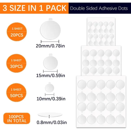 Vista 2 de Juego de puntos adhesivos de doble cara con mango para despegar, 3 tipos de masilla adhesiva transparente extraíble, impermeable, sin daños