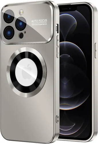 Vista 19 de MAKAVO Funda magnética para iPhone 12 Pro, compatible con MagSafe, protector de lente de cámara integrado, vista de logotipo, funda de teléfono a