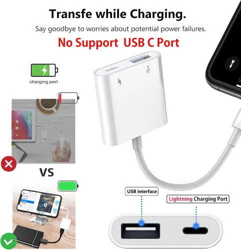 Vista 5 de Adaptador Lightning a USB para cámara para iPhone con puerto de carga Lightning Cable OTG USB 3.0 hembra Teclado Mouse Sin soporte para USB C, SSD