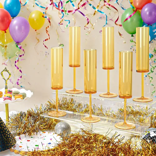 Vista 4 de 12 Piezas de Copas de Champán de Vidrio Ámbar de 5.4 Oz con Tallo Largo, Copas de Champán de Plástico Acrílico, Copas de Vino Espumoso