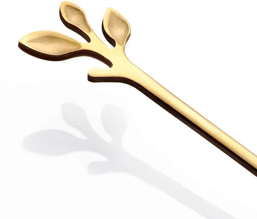 Vista 6 de AnSaw Soporte de base de cisne con 6 cucharas de té de mango largo de hoja dorada de 7.4 pulgadas y 5 cucharas de café pequeñas de 4.7 pulgadas y 5