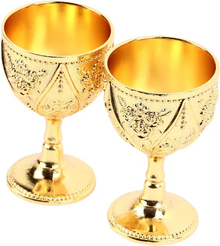 Vista 4 de HERCHR 2 copas vintage, copa de vino medieval, copa de vino de metal de cobre en relieve, mini copas de comunión, copa de vino real, relieve 3D