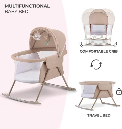 Vista 3 de Kinderkraft LOVI Cuna de Viaje para Bebé, Cuna Portátil Plegable con Mosquitera Integrada, Capota Ajustable y Función de Cuna Adicional, Beige