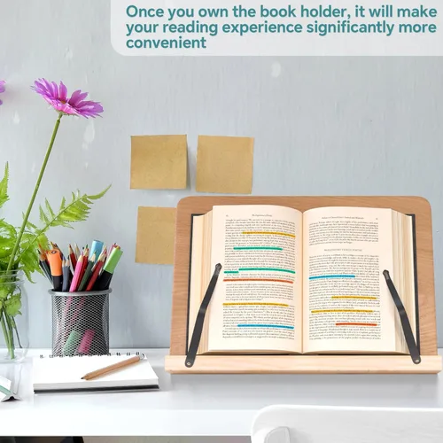 Vista 3 de Soporte de Lectura de Libros, Soporte con Bandeja de 8 Alturas Ajustables con Clips Elásticos para Páginas de Papel para Libro de Texto/Libro