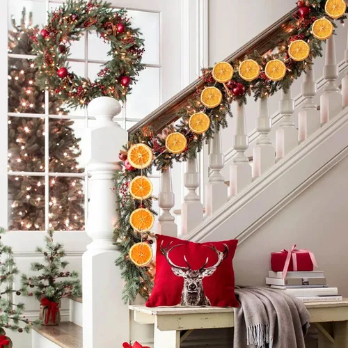 Vista 8 de Decoraciones de Navidad, guirnalda de otoño de rodajas de naranja seca de 6.6 pies, guirnalda naranja rústica para chimenea, hogar, pared, puerta