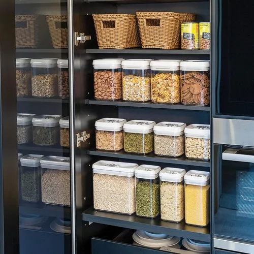 Vista 7 de Felli Flip Tite Contenedor de comida para mascotas con tapas herméticas, recipiente acrílico libre de BPA con asas de hueso de pata de pescado