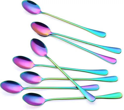 Vista 6 de Marco Almond KYA38 - Juego de cuchillos de cocina + cucharas de mango largo de titanio arcoíris KYA55