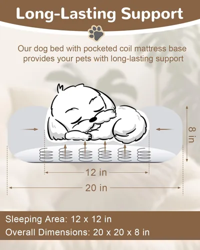 Vista 3 de Camas ortopédicas para perros pequeños de 20 pulgadas, cama para perros pequeños con bobinas en bolsillos y soporte de espuma suave, cama