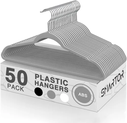 Vista 9 de SMARTOR Perchas de plástico para ropa, paquete de 50 perchas de plástico resistentes para ropa, perchas delgadas sin terciopelo con gancho giratorio