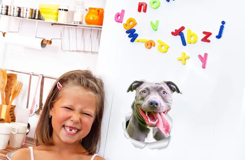 Vista 2 de Winston & Bear Happy Pit Bull Dog - Calcomanías de pared para perros, paquete de 2, calcomanías 3D Bully para paredes, automóviles, inodoro y más