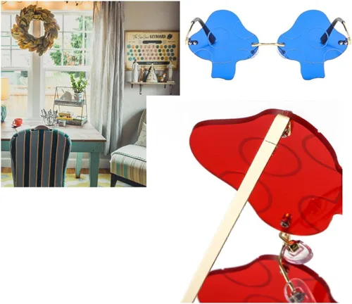 Vista 6 de ENTHYI Gafas de sol con forma de hongo para mujer gafas irregulares sin montura retro rave fiesta Halloween gafas de sol