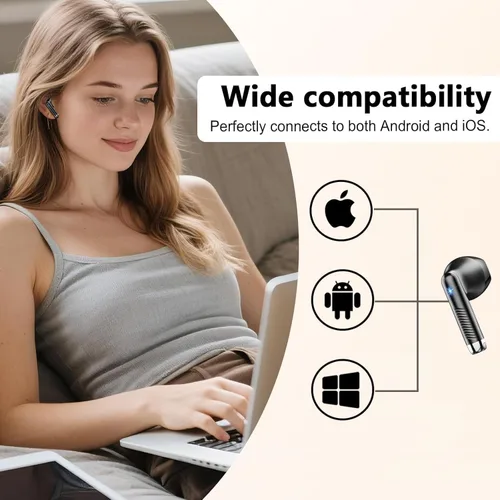 Vista 7 de Auriculares inalámbricos, auriculares Bluetooth V5.4 estéreo con graves con micrófonos ENC con cancelación de ruido, auriculares Bluetooth 56H