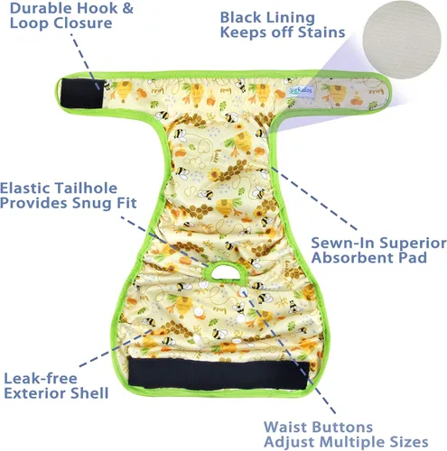 Vista 2 de Leekalos Pañales reutilizables lavables para perras, pañales para perras, altamente absorbentes, pañales ajustables para cachorros, pañales