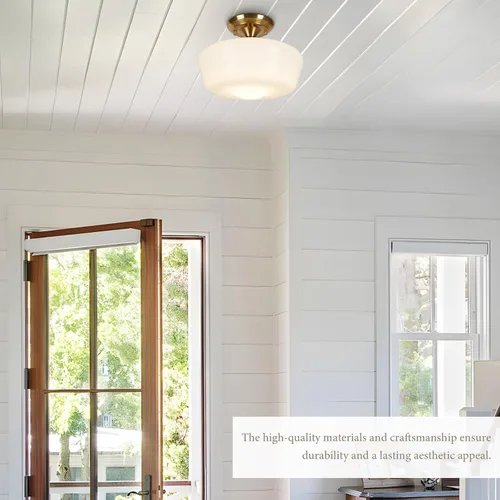 Vista 7 de Lámpara de techo estilo casa escolar semiempotrada con bombilla regulable y control remoto, lámpara de techo moderna dorada de 12" con pantalla