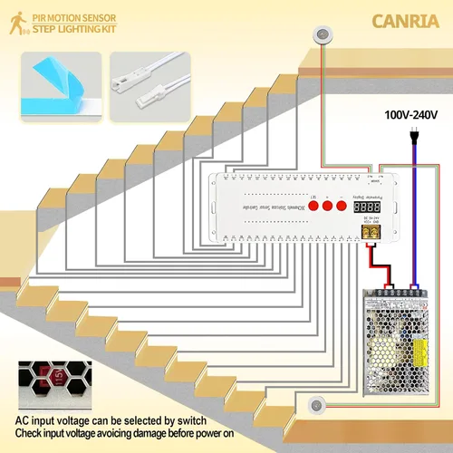Vista 3 de PIR Sensor de movimiento LED Luces de escalera para interiores y exteriores Escalera Escalera Kit de iluminación con 3000K blanco cálido COB