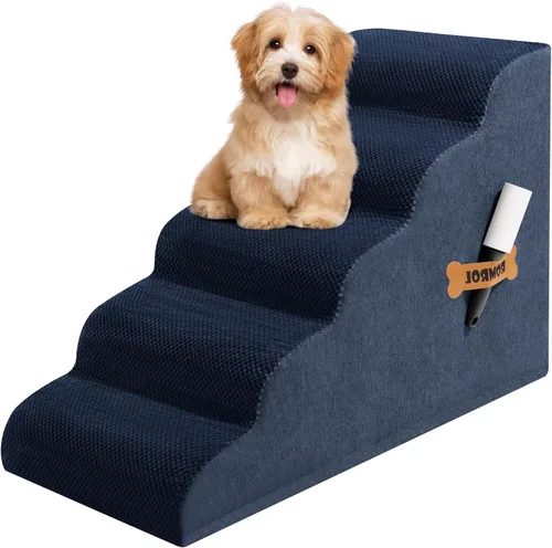 Vista 23 de Escaleras para perros Romrol, rampa para camas y sofás, escalones extra anchos para mascotas con cubierta duradera impermeable y antideslizante