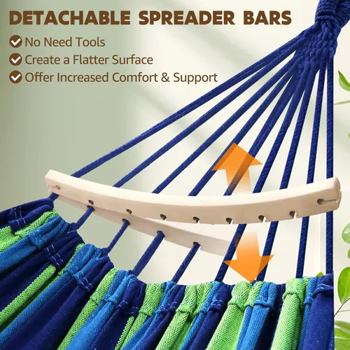 Vista 3 de Chihee - Hamaca de algodón grande y transpirable para acampar, con capacidad de hasta 660 libras, portátil, con barra separadora desmontable