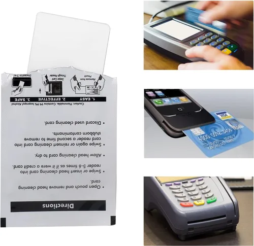 Vista 10 de Tarjetas de limpieza CR80, limpiador de lector de tarjetas de doble cara, tarjetas de limpieza de terminales de deslizamiento POS (20 unidades)