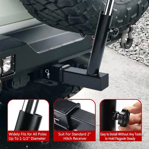 Vista 5 de Soporte de poste de bandera de enganche DenForste, montaje universal de mástil de bandera, soporte de mástil de bandera en ángulo, compatible