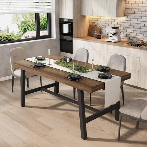 Vista 13 de GarveeHome Mesa de Comedor Industrial para 4-6 Personas, Mesa de Cocina de Madera de 63" de Largo con Marco de Metal Resistente y Acabado de Madera
