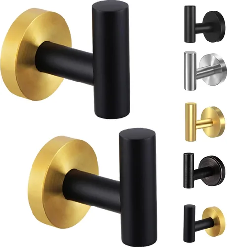 Vista 14 de Kruodop Ganchos para toallas de baño, 2 paquetes de soporte para toallas de pared, gancho negro mate para bata de pared, gancho de acero inoxidable