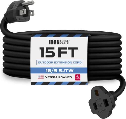 Vista 19 de Iron Forge Cable Paquete de 2 cables de extensión negros de 3 pies, cable de extensión de 16/3, 3 pies, 3 puntas, resistente a la intemperie, ideal