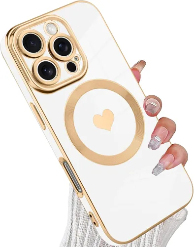 Vista 49 de tharlet Funda Magnética para iPhone 11 [Compatible con Magsafe] Lindo Corazón de Amor de Lujo Chapado Borde Dorado Parachoques con Lente de Cámara