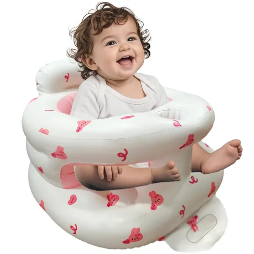 Vista 12 de Asiento inflable para bebé de 3 a 36 meses, silla de bebé con cerca y bomba de aire incorporada, asiento de piso inflable para bebé con soporte