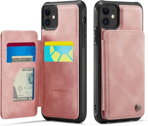 Vista 97 de Vinich Funda tipo cartera para iPhone 11 con soporte para tarjetas, bloqueo RFID, ranuras de crédito, función atril, a prueba de golpes, para Negro