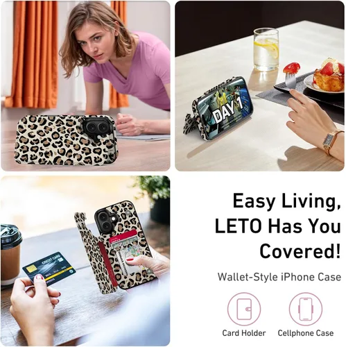 Vista 630 de LETO para iPhone 15 Pro Funda tipo cartera - Tapa tipo folio con patada - Diseños de moda - Tarjetero - Funda protectora para mujeres y niñas - 6.1