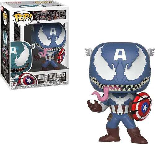 Vista 2 de POP Marvel: Venom - Figura de vinilo venomizada del Capitán América Funko (empaquetada con funda protectora de caja compatible), multicolor, 3.75