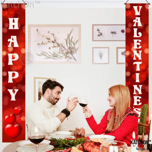 Vista 2 de KatchOn, Cartel de feliz día de San Valentín grande, 72 x 12 pulgadas Cartel de puerta de San Valentín para decoración de San Valentín Cartel