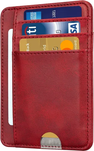 Vista 2 de HOTCOOL Tarjetero de bolsillo frontal minimalista de cuero con bloqueo RFID tarjetero cartera para hombres y mujeres