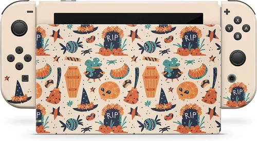 Vista 3 de Acky Design Spooky Halloween Nintendo Switch Skin Wrap Cover - Pumpkin Theme Compatible With Joy-Con, Console, Dock - Premium Vinyl 3M Full Wrap