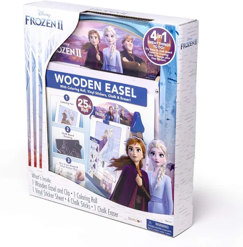 Vista 2 de Disney Frozen 2 Caballete de madera de doble cara con rollo de papel para colorear de 25 pies AS46283, multicolor