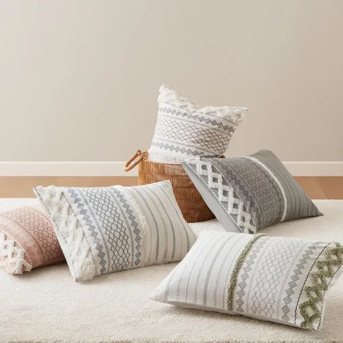 Vista 9 de INK+IVY Edredón para cama tamaño Queen, chenilla con mechones, juego de edredón de algodón transpirable Queen, edredón bohemio moderno para todas