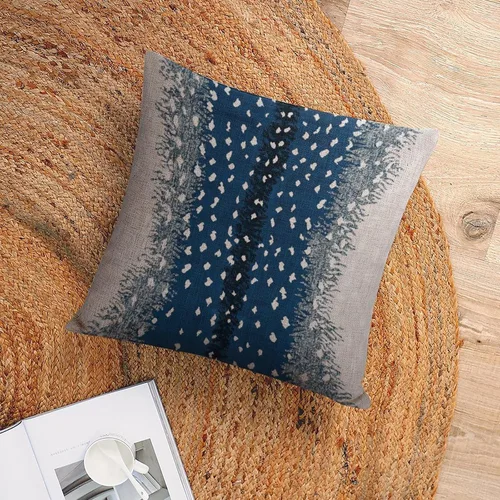Vista 6 de POMOTER Fundas de almohada de antílope, fundas cuadradas de lino con estampado de antílopes de animales de leño, color azul y blanco, funda