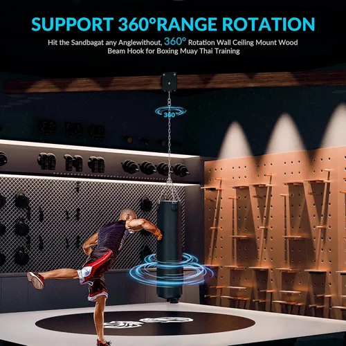 Vista 2 de Percha para saco de boxeo pesado, colgador de saco de boxeo de 360°, gancho de montaje para bolsa pesada Rafter, soporte de montaje de saco