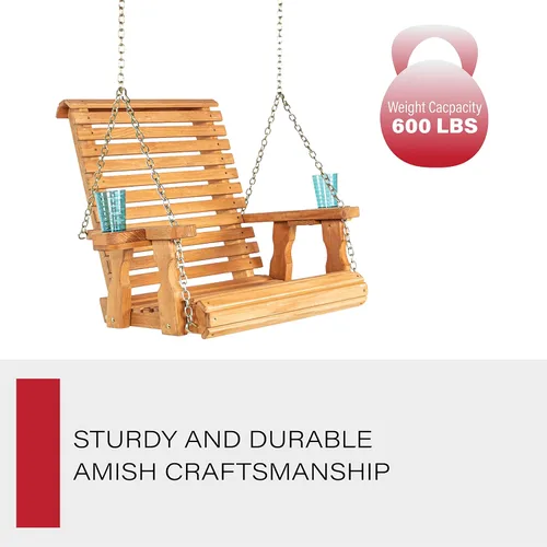 Vista 4 de Amish Casual Silla giratoria resistente con tratamiento a presión con portavasos (mancha de cedro)