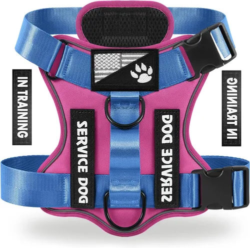 Vista 60 de Demigreat Arnés de perro de servicio, arnés reflectante para perro con 5 parches, arnés Oxford suave ajustable para mascotas, malla de capa