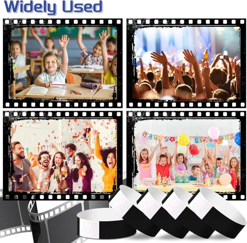 Vista 7 de 2000 pulseras de papel para eventos, impermeables, color negro neón, pulseras adhesivas de identificación de conciertos, bandas de mano para eventos