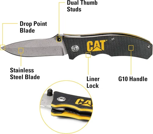 Vista 2 de Caterpillar CAT980003 Caterpillar Linerlock, 2-3/8 pulgadas, mango G10 negro