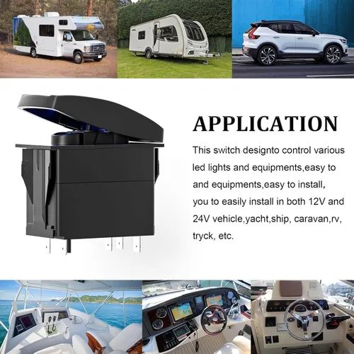 Vista 7 de Interruptor basculante de luces de conducción, interruptor de palanca grabado con láser, interruptor de encendido/apagado, SPST 5 pines, 12 V, 24 V