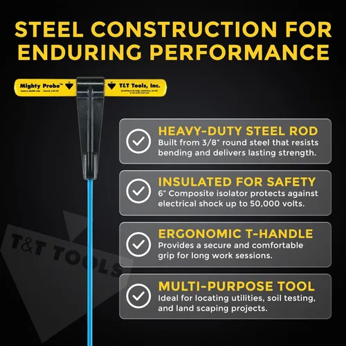 Vista 2 de T&T Tools - Sonda poderosa sonda de metal aislada de 36 pulgadas, varilla redonda de metal de 3/8 pulgadas, diseño resistente para fácil penetración