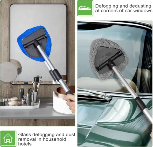 Vista 5 de Tallew 3 piezas de microfibra limpiador de parabrisas de coche, kit de limpieza para detalles del interior del automóvil con mango extensible y 9