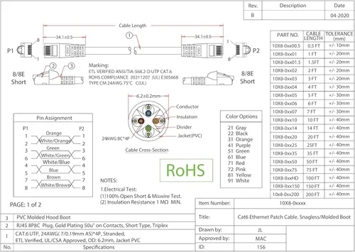 Vista 7 de CableWholesale Cable Ethernet Cat6, 24AWG, conector de placa dorada RJ45, 4 pares de cobre trenzado, par trenzado sin blindaje (UTP), cable de Blanco