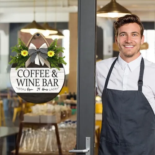 Vista 4 de Letrero de madera rústica para cafetería y vinos, decoración de pared para cafetería, decoración de pared, para inauguración de la casa, cafetería