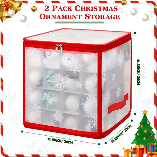 Vista 2 de Saintrygo 2 cajas de almacenamiento de adornos navideños con 64 compartimentos con cremallera, caja de plástico de vinilo con asas, 12 pulgadas